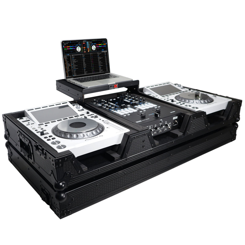 PRO XS-CDM3000-WLTXBL - DJ Coffin Case for Pioneer 2X CDJ-3000 CD and DJM-900NXS2 Mixer W/Wheels & Laptop Shelf (Black on Black)
