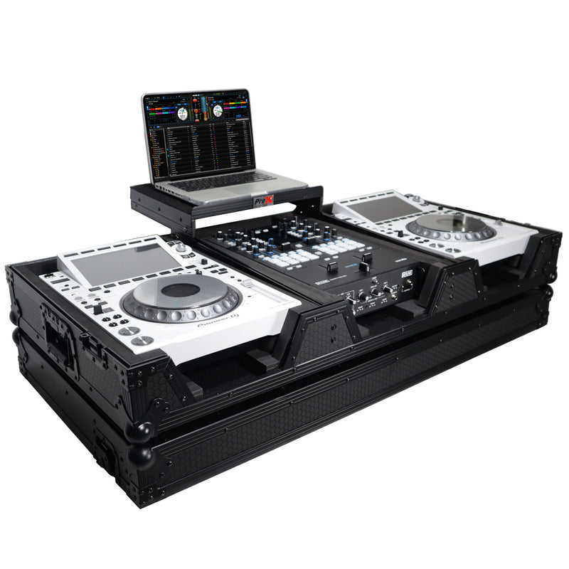 PROX-XS-CDM3000WLTBL - DJ Coffin Case for Pioneer 2X CDJ-3000 CD and DJM-900NXS2 Mixer W/Wheels & Laptop Shelf (Black on Black)