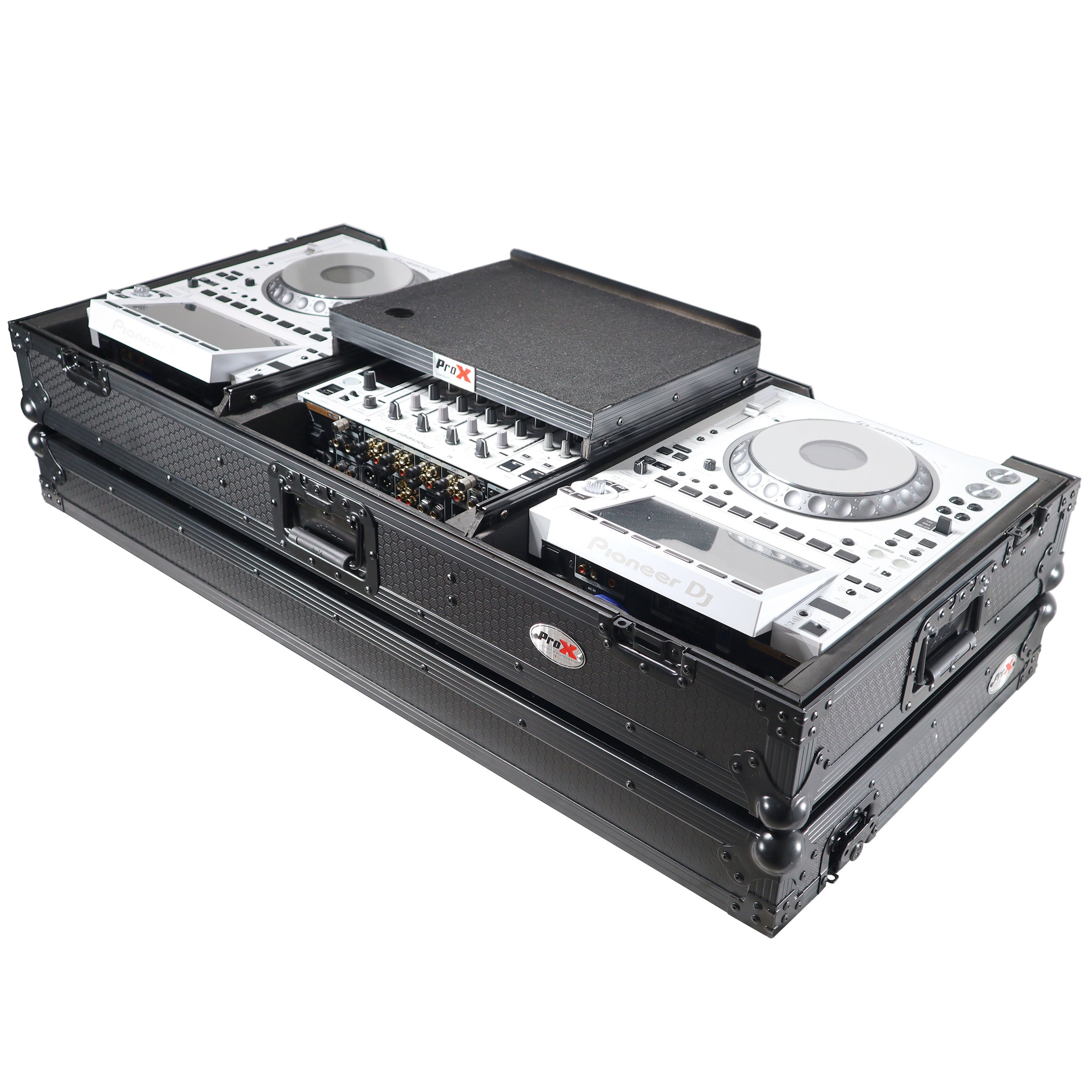 PRO XS-CDM3000-WLTXBL - DJ Coffin Case for Pioneer 2X CDJ-3000 CD and DJM-900NXS2 Mixer W/Wheels & Laptop Shelf (Black on Black)