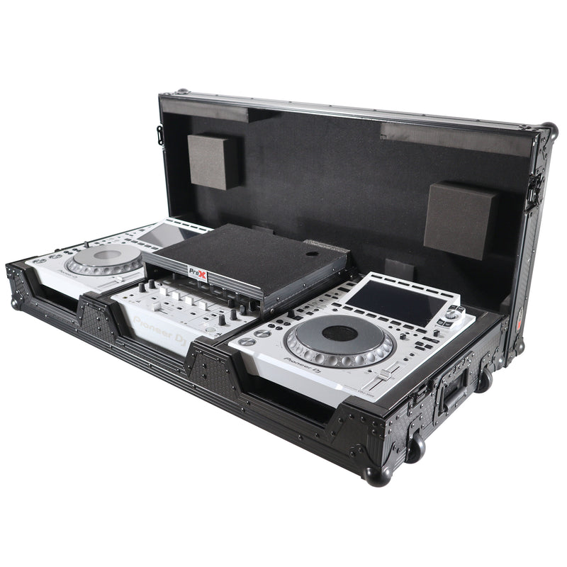 PROX-XS-CDM3000WLTBL - DJ Coffin Case for Pioneer 2X CDJ-3000 CD and DJM-900NXS2 Mixer W/Wheels & Laptop Shelf (Black on Black)