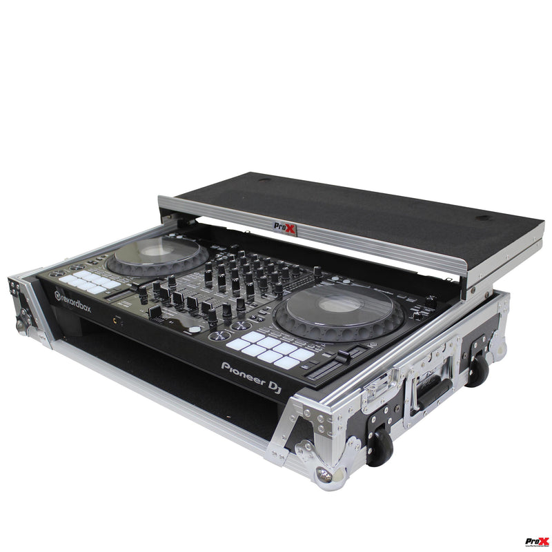 PROX-XS-DDJ1000 WLT LED - Flight Case For Pioneer DDJ-1000 / SRT, DDJ-SX3, and DDJ-FLX6 Series Digital Controllers W-LED | Sliding Laptop Shelf | Wheels