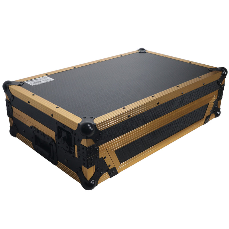 PROX-XS-DDJ1000 WLTGLD LED - Flight Case for Pioneer DDJ-1000 SRT SX3 | FLX6 Digital Controller Laptop Shelf & Wheels | Gold Black Finish