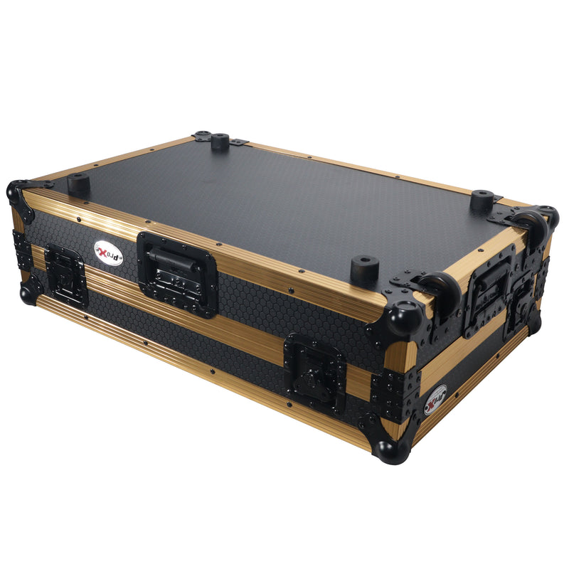 PROX-XS-DDJ1000 WLTGLD LED - Flight Case for Pioneer DDJ-1000 SRT SX3 | FLX6 Digital Controller Laptop Shelf & Wheels | Gold Black Finish