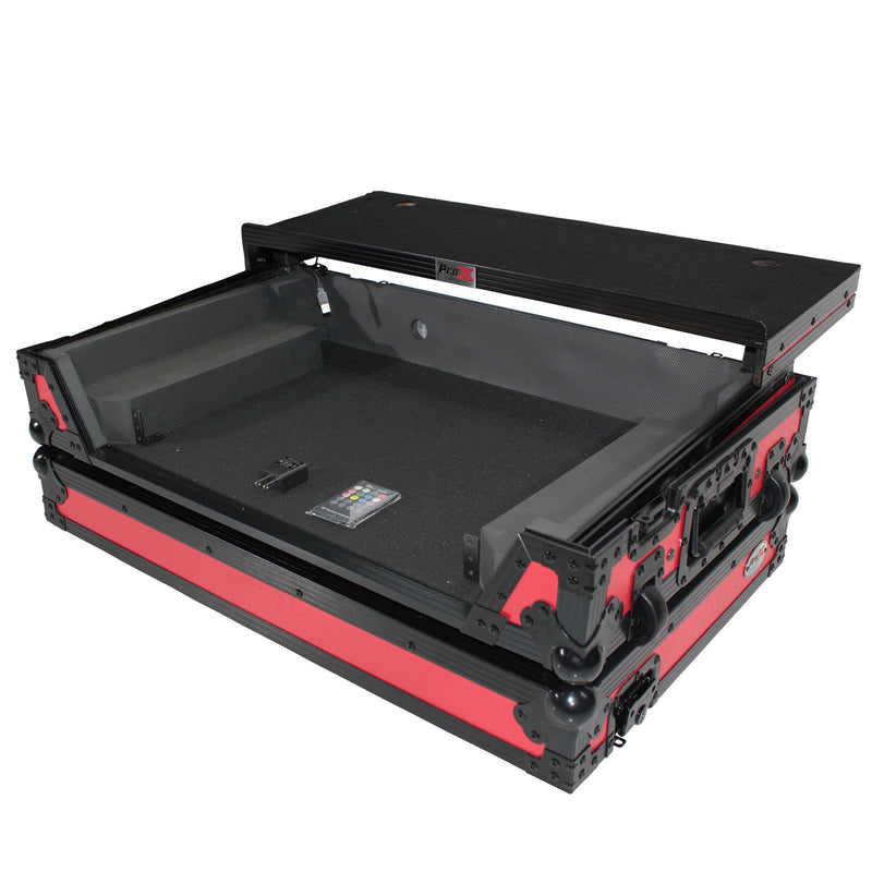 PROX-XS-DDJ1000 WLTRB LED - Flight Case for Pioneer DDJ-1000 / SRT, DDJ-FLX-6, and DDJ-SX3 Digital Controller W-Laptop Shelf & Wheels | Black on Red