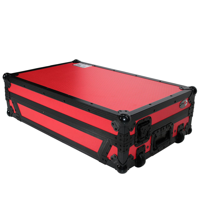 PROX-XS-DDJ1000 WLTRB LED - Flight Case for Pioneer DDJ-1000 / SRT, DDJ-FLX-6, and DDJ-SX3 Digital Controller W-Laptop Shelf & Wheels | Black on Red