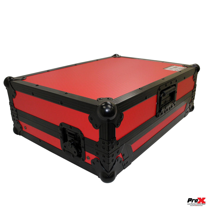 PROX-XS-DDJSR2 LTRB LED - Flight Case for Pioneer DDJ-SR2 Digital Controller W-Laptop Shelf and Bonus LED Kit | Black on Red