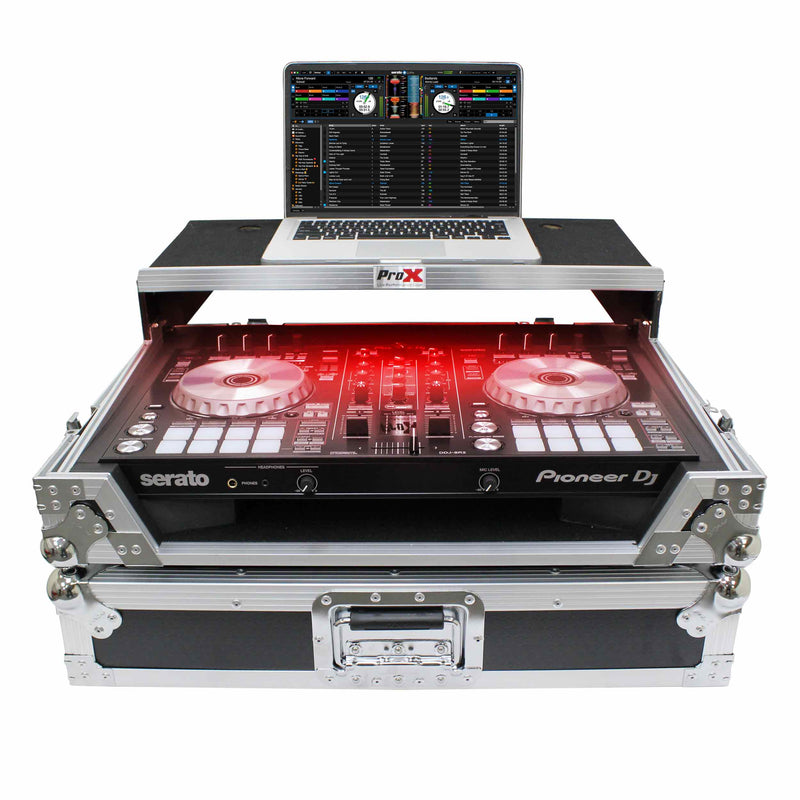 PROX-XS-DDJSR2 LT LED - Flight Case for Pioneer DDJ-SR2 Digital Controller W-Laptop Shelf and Bonus LED Kit