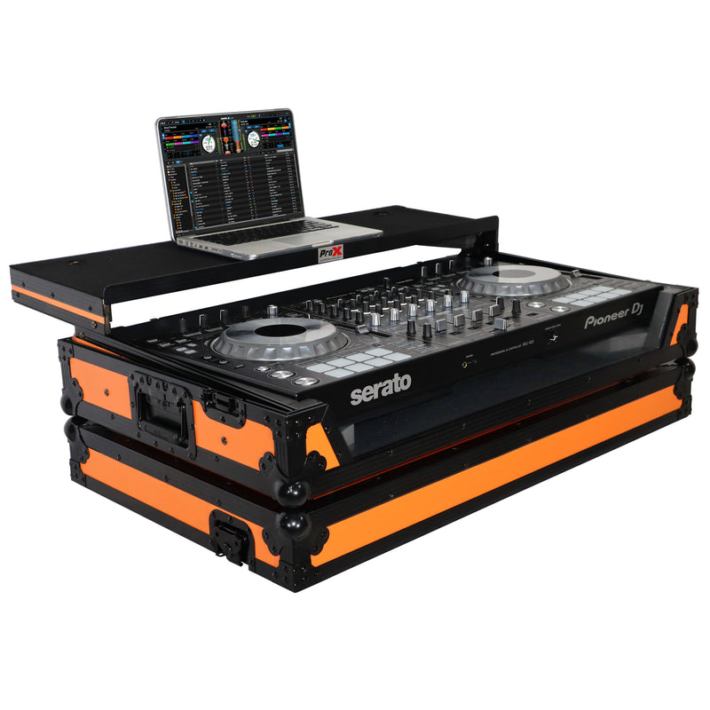 PROX-XS-DDJSZ WLTOB - Flight Case for Pioneer DDJ-SZ DDJ-RZ Digital Controller W-Laptop Shelf & Wheels | Black on Orange