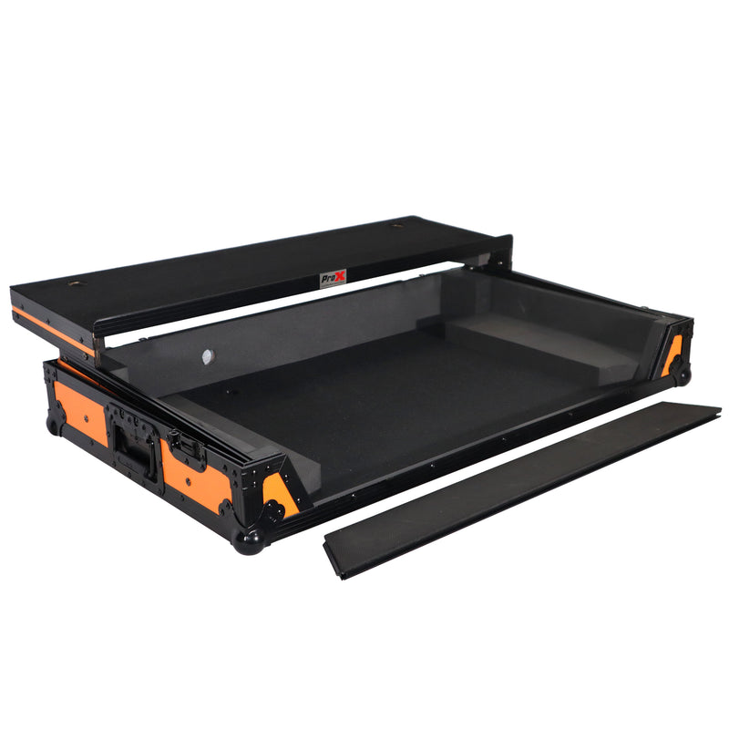 PROX-XS-DDJSZ WLTOB - Flight Case for Pioneer DDJ-SZ DDJ-RZ Digital Controller W-Laptop Shelf & Wheels | Black on Orange