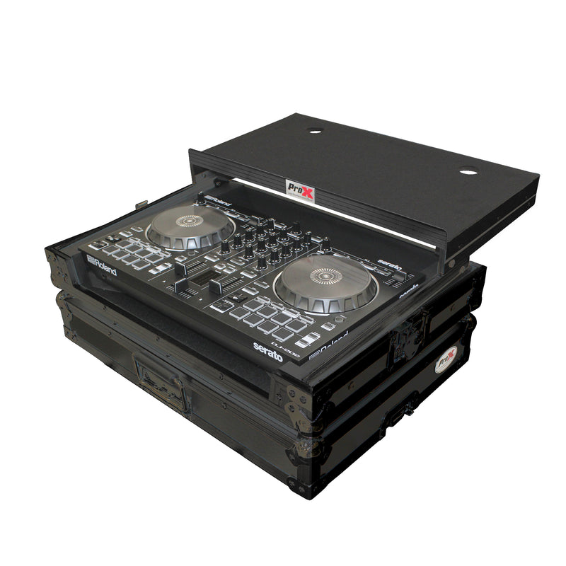 PROX-X-DJ202LTBL DJ Controller Road Case - Digital Controller Flight Case w/Laptop Shelf For Roland DJ-202 (Black On Black)