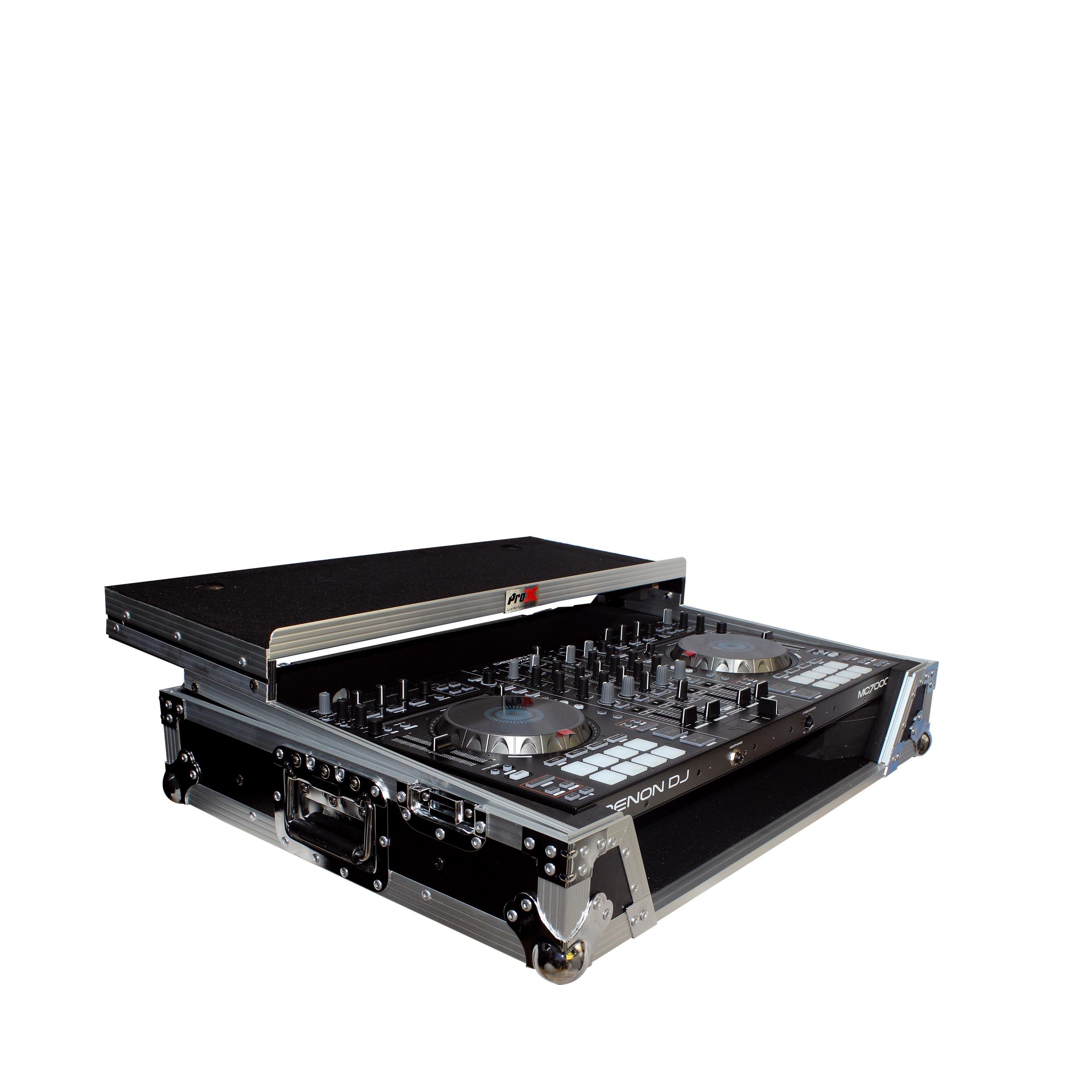 PROX-XS-DJ808WLT - Flight Case for Roland DJ-808 or Denon MC7000 Digital Controller W-Wheels and Sliding Laptop Shelf
