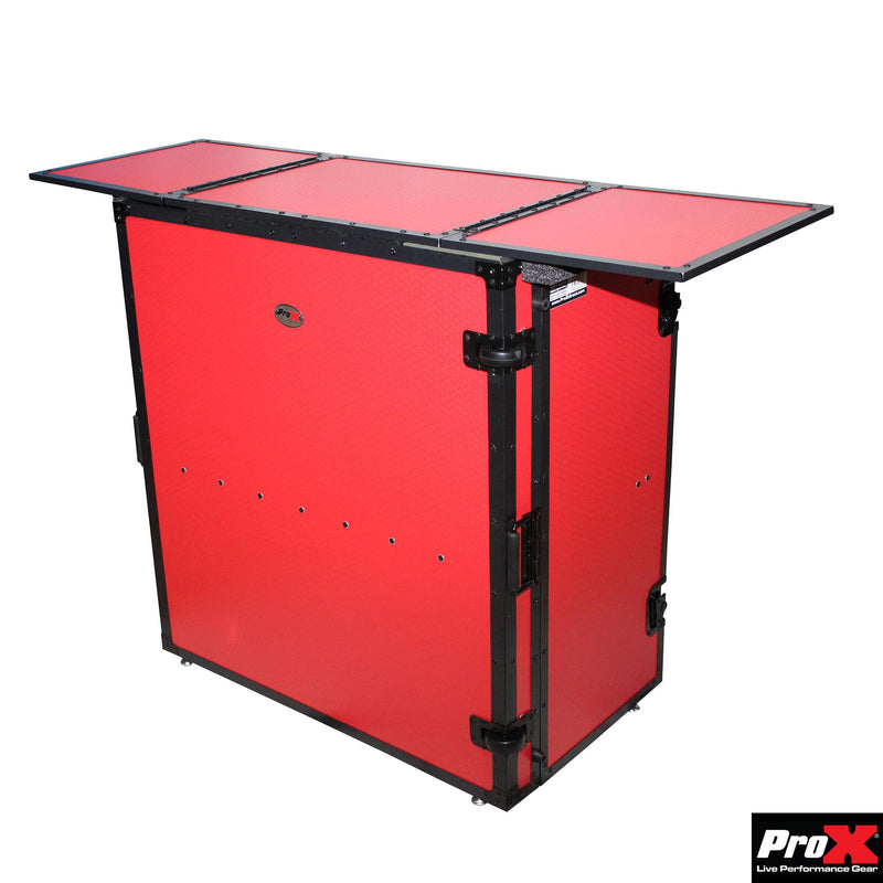PROX-XS-DJSTN RB - Transformer Series DJ Folding Workstation Table - Fold Away W-Wheels | Black on Red