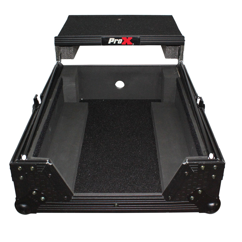 PROX-XS-M12LTBL - Mixer ATA Flight Hard Case for Large Format 12" Universal DJ Mixer with Laptop Shelf Black on Black