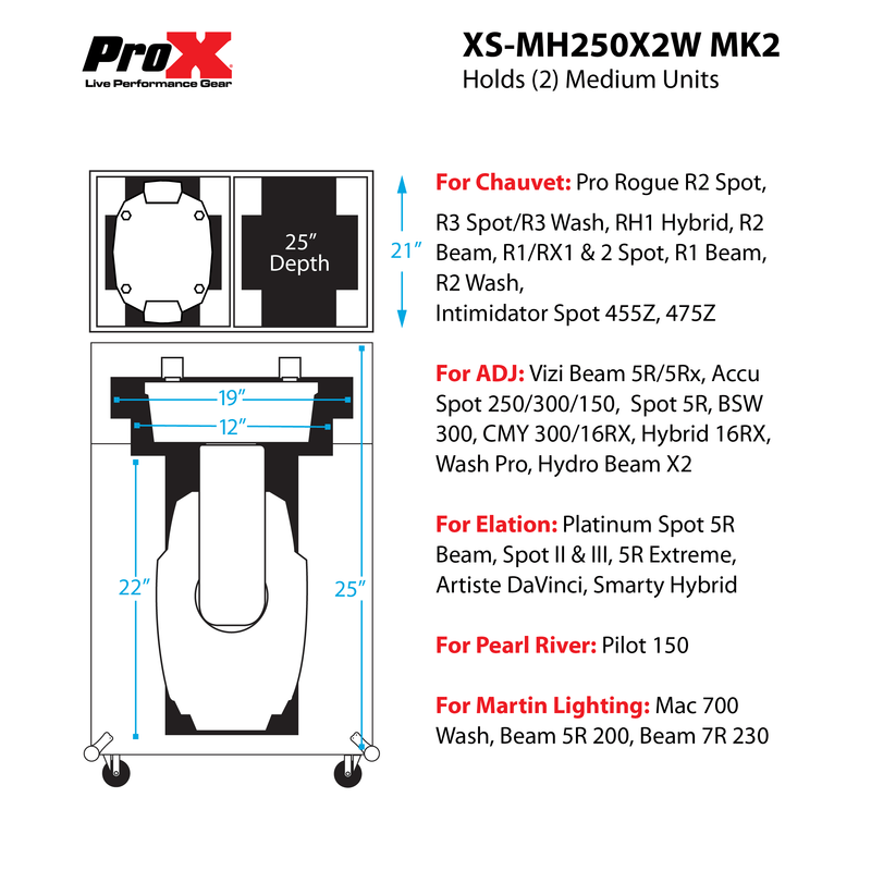 PROX-XS-MH250X2W MK2 - Flight Case for Two 250 Style 5R 200 7R 230 Moving Head Lighting Units Universal