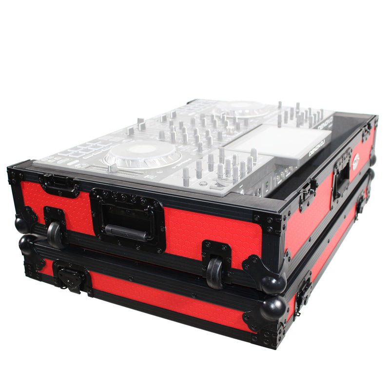 PROX-XS-PRIME4 WRB DJ Controller Road Case - Flight Case for Denon Prime 4 Standalone DJ System with Wheels | Black on Red