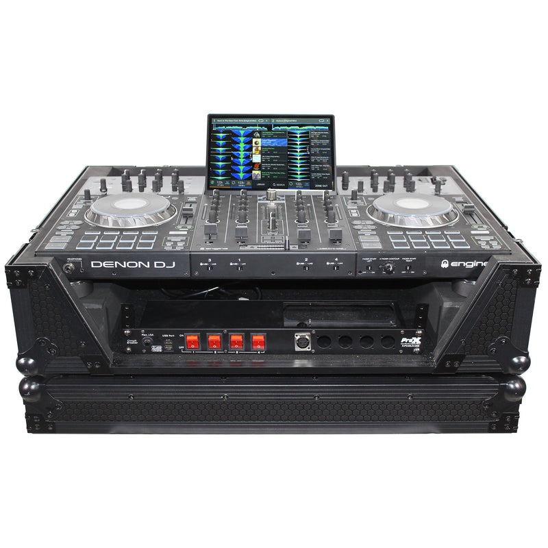 PROX-XS-PRIME4 WBL2U - Flight Case for Denon Prime 4 Standalone DJ System W-2U Rackspace and Wheels | Black on Black