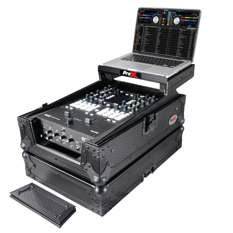 PROX-XS-RANE72LTBL - 11" DJ Mixer Road Case W/Laptop Shelf for Rane Seventy-Two 72 and Rane Seventy (Black on Black)