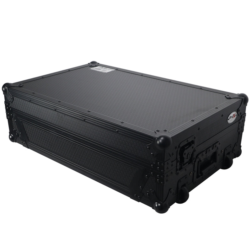 PROX-XS-RANEONE WLTBL - Fits Rane One Case BLACK on BLACK w/ Sliding Laptop Shelf & Penn-Elcom Wheels, 1U Rack Rails