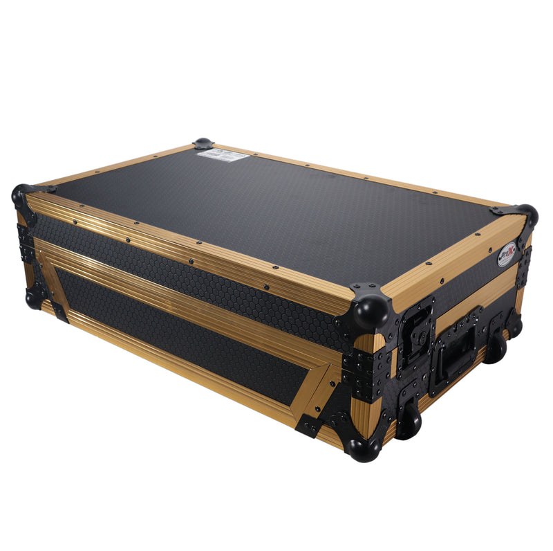 PROX-XS-RANE ONE WLT FGLD - Fits Rane One Case Gold on BLACK w/ Sliding Laptop Shelf & Penn-Elcom Wheels, 1U Rack Rails