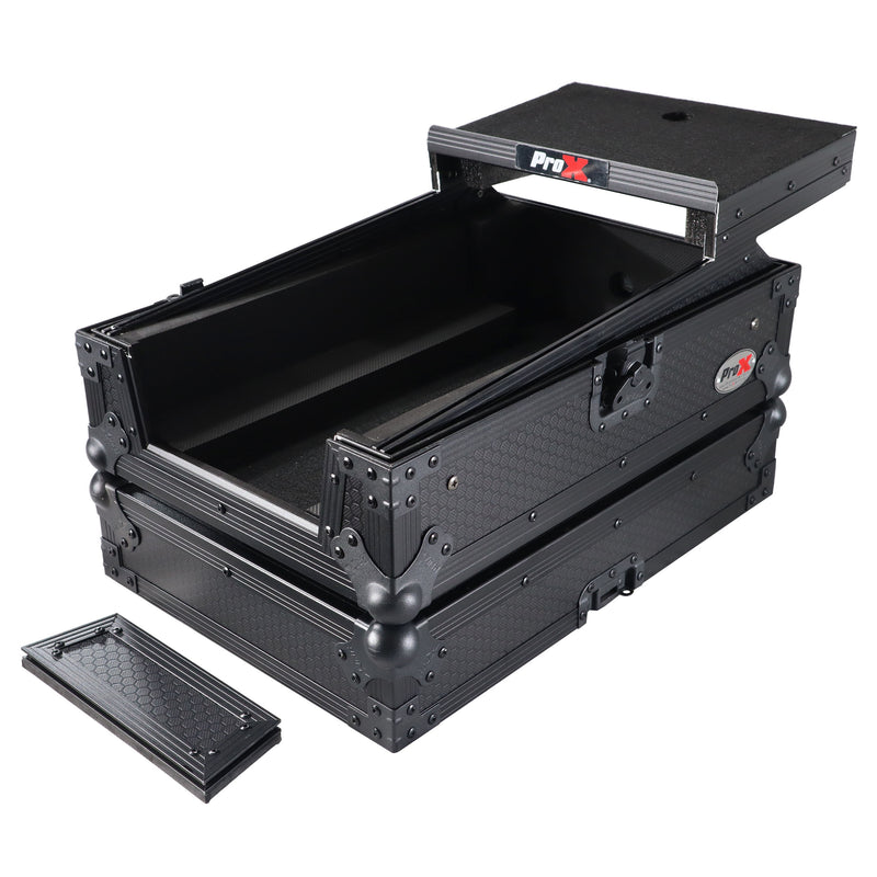 PROX-XS-RANE72LTBL - 11" DJ Mixer Road Case W/Laptop Shelf for Rane Seventy-Two 72 and Rane Seventy (Black on Black)