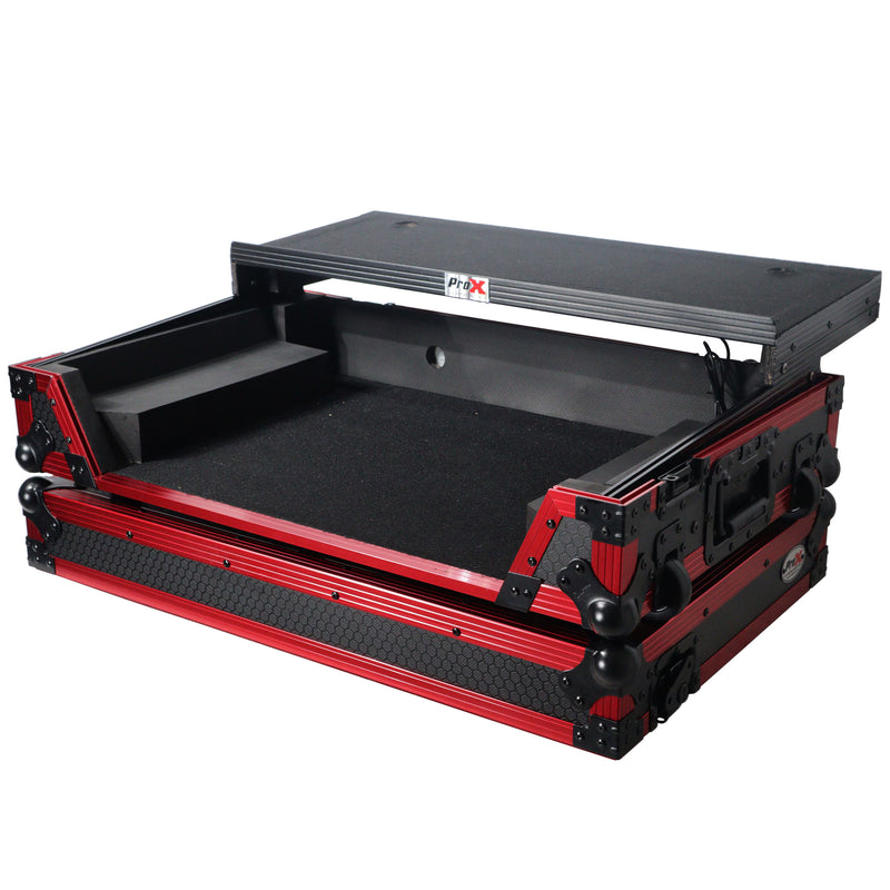 PROX-XS-SX1KWLT FR LED - Flight Case for Pioneer DDJ-1000 / SRT, DDJ-FLX6, and DDJ-SX3 Incl. LED, 1U Rackspace, Laptop Shelf , and Wheels | Flame Red