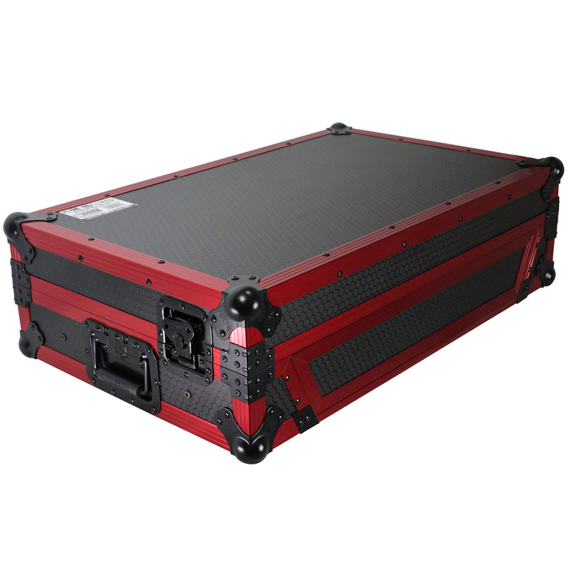 PROX-XS-SX1KWLT FR LED - Flight Case for Pioneer DDJ-1000 / SRT, DDJ-FLX6, and DDJ-SX3 Incl. LED, 1U Rackspace, Laptop Shelf , and Wheels | Flame Red