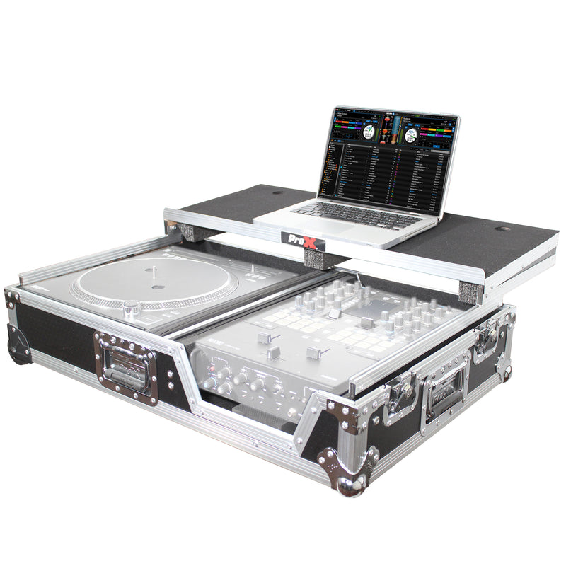 PROX-XS-TMC1012WLT - Single Turntable and Mixer Flight Case W/Sliding Laptop Shelf and Low Profile Wheels