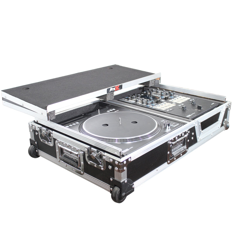 PROX-XS-TMC1012WLT - Single Turntable and Mixer Flight Case W/Sliding Laptop Shelf and Low Profile Wheels