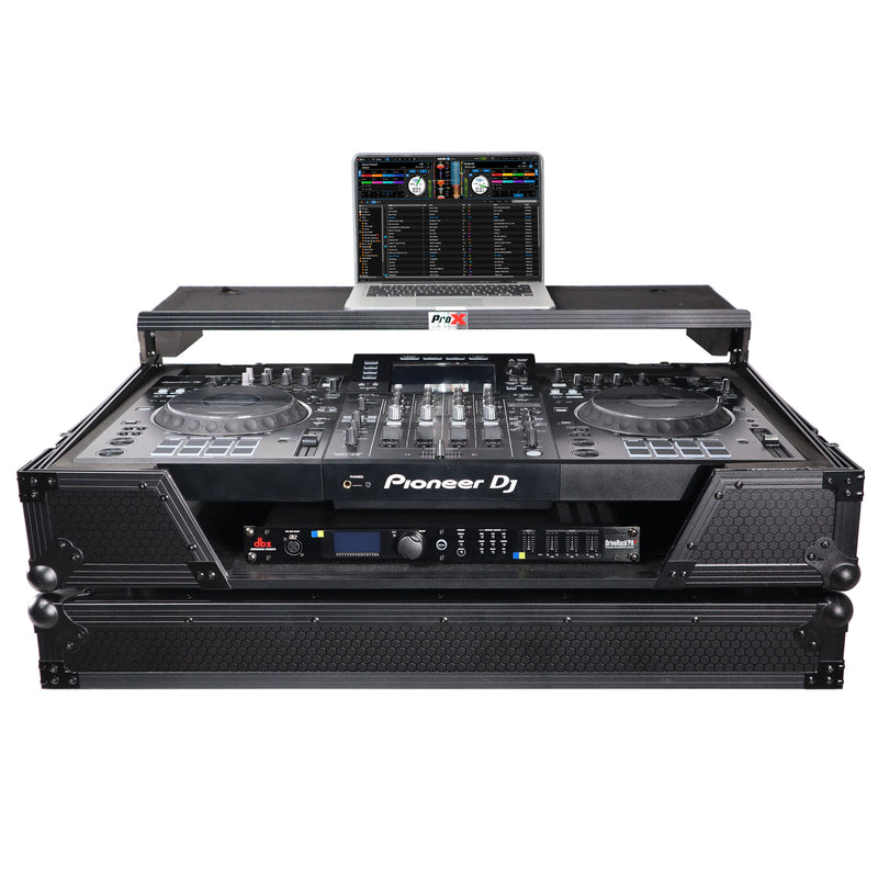 PROX-XS-XDJXZ WLTBL - Flight Case for Pioneer DJ XDJ-XZ W/ Glide Sliding Laptop Shelf and Wheels Black on Black Hardware