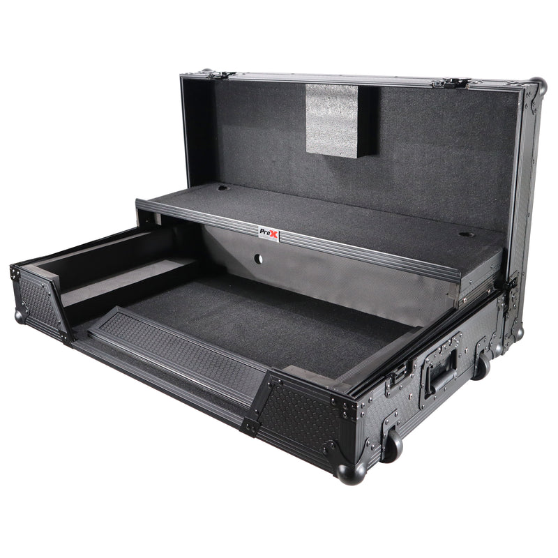 PROX-XS-XDJXZ WLTBL - Flight Case for Pioneer DJ XDJ-XZ W/ Glide Sliding Laptop Shelf and Wheels Black on Black Hardware