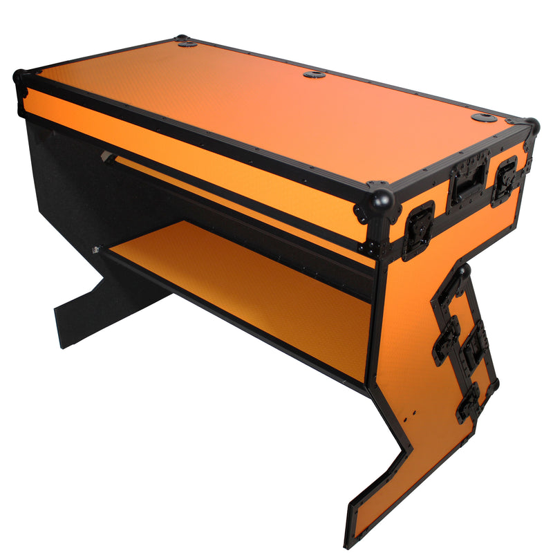 PROX-XS-ZTABLEOB MK2 - DJ Z-Table® Workstation | Flight Case Table Portable W-Handles and Wheels | Black on Orange