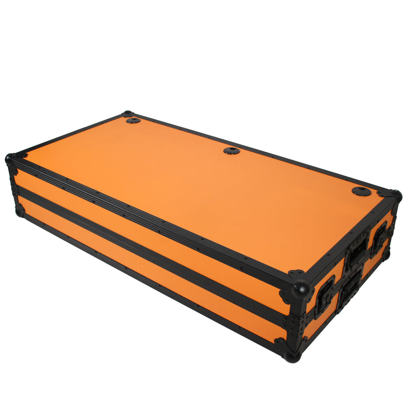 PROX-XS-ZTABLEOB MK2 - DJ Z-Table® Workstation | Flight Case Table Portable W-Handles and Wheels | Black on Orange