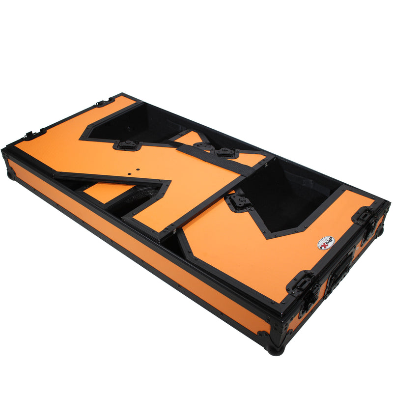 PROX-XS-ZTABLEOB MK2 - DJ Z-Table® Workstation | Flight Case Table Portable W-Handles and Wheels | Black on Orange