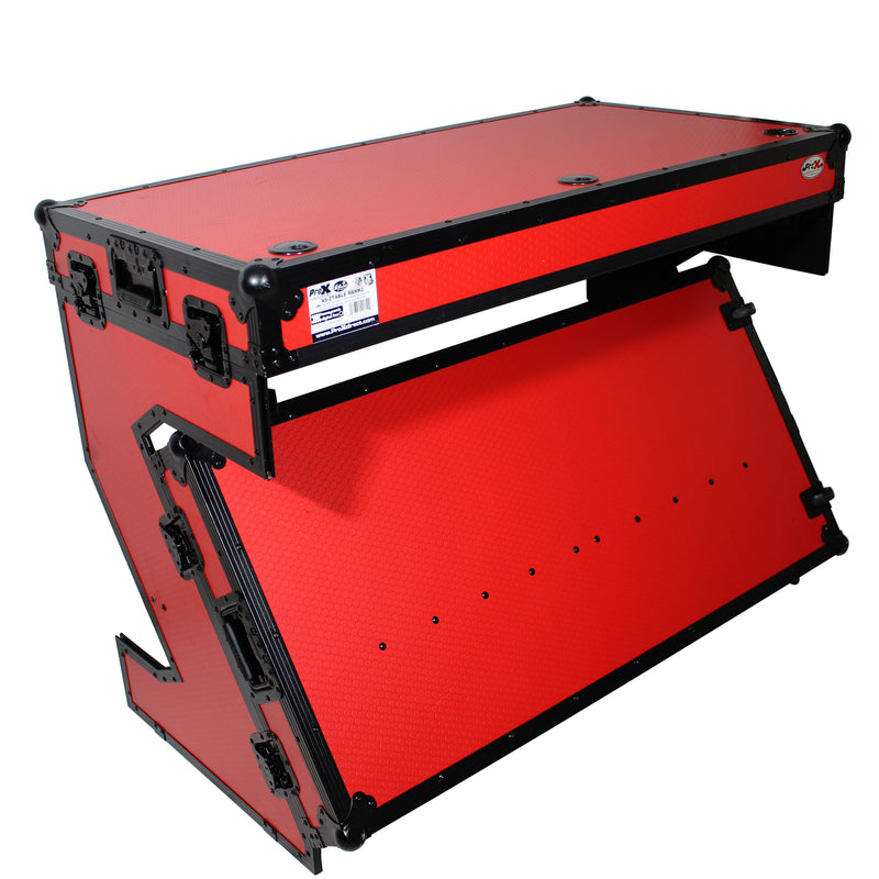 PROX-XS-ZTABLERB MK2 - DJ Z-Table® Workstation | Flight Case Table Portable W-Handles and Wheels | Black on Red