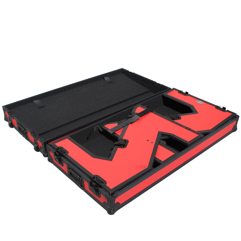 PROX-XS-ZTABLERB MK2 - DJ Z-Table® Workstation | Flight Case Table Portable W-Handles and Wheels | Black on Red