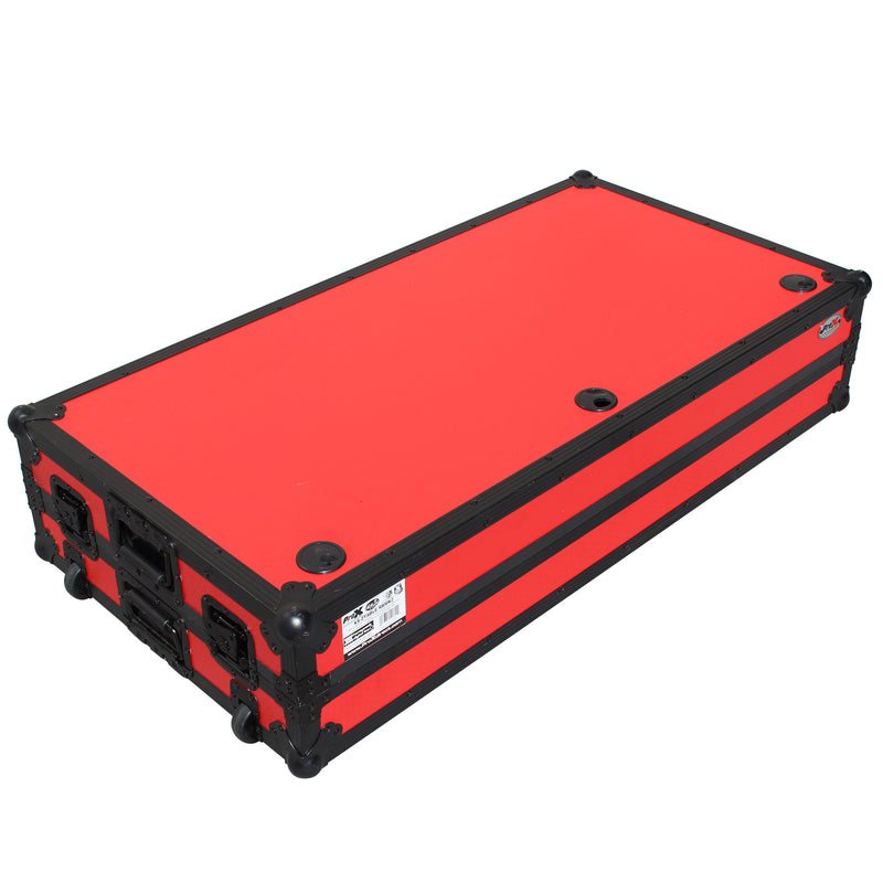 PROX-XS-ZTABLERB MK2 - DJ Z-Table® Workstation | Flight Case Table Portable W-Handles and Wheels | Black on Red
