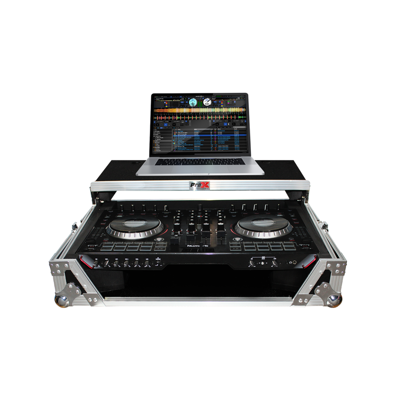 PROX-XS-NS6IILT BL DJ Controller Road Case - Flight Case for Numark NS7iii or NS7ii Digital Controller W-Wheels | Black on Black