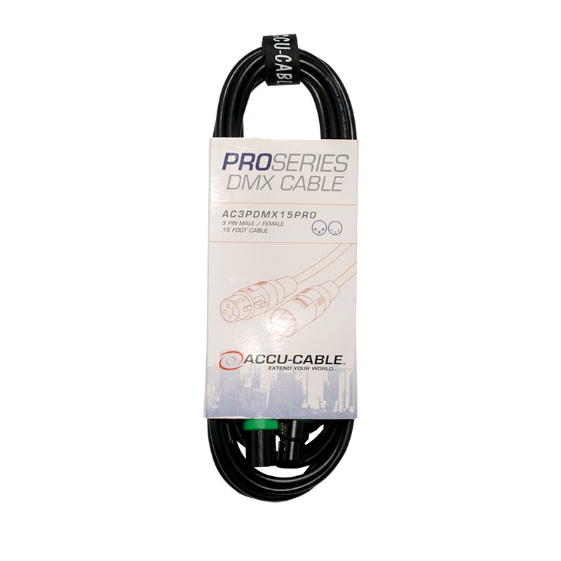 ACCU CABLE AC3PDMX15PRO - 15-foot DMX Cable - 3-pin male to 3-pin female connection