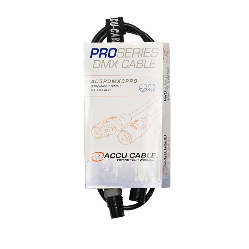 ACCU CABLE AC3PDMX3PRO - Pro Series 3-foot DMX Cable - 3-pin male to 3-pin female connection