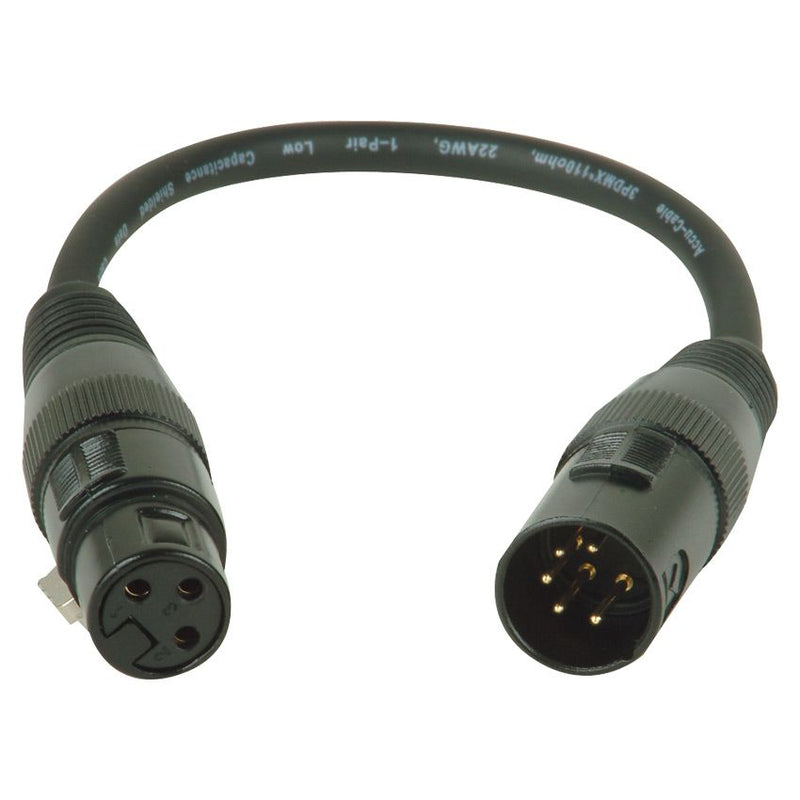 ACCU CABLE AC5PM3PFM - • 5-pin male XLR to 3-pin female XLR DMX cable • Cable length: 11 inches / 280mm
