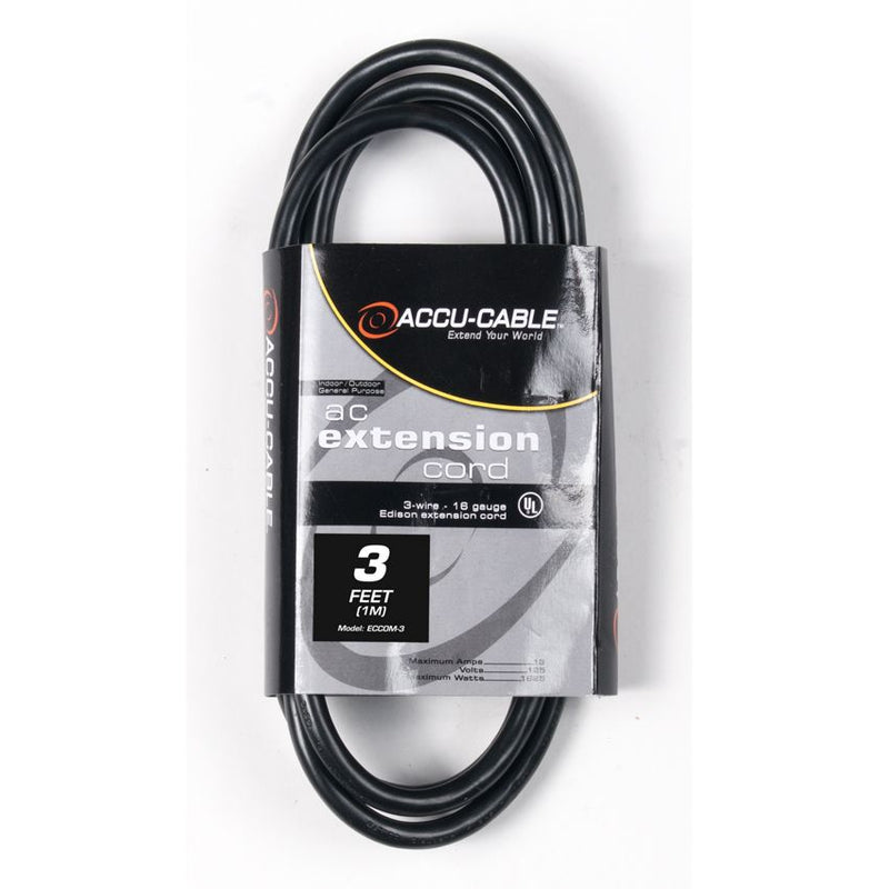 ACCU CABLE ECCOM-3 -  3-foot IEC male to IEC female black AC extension Cord