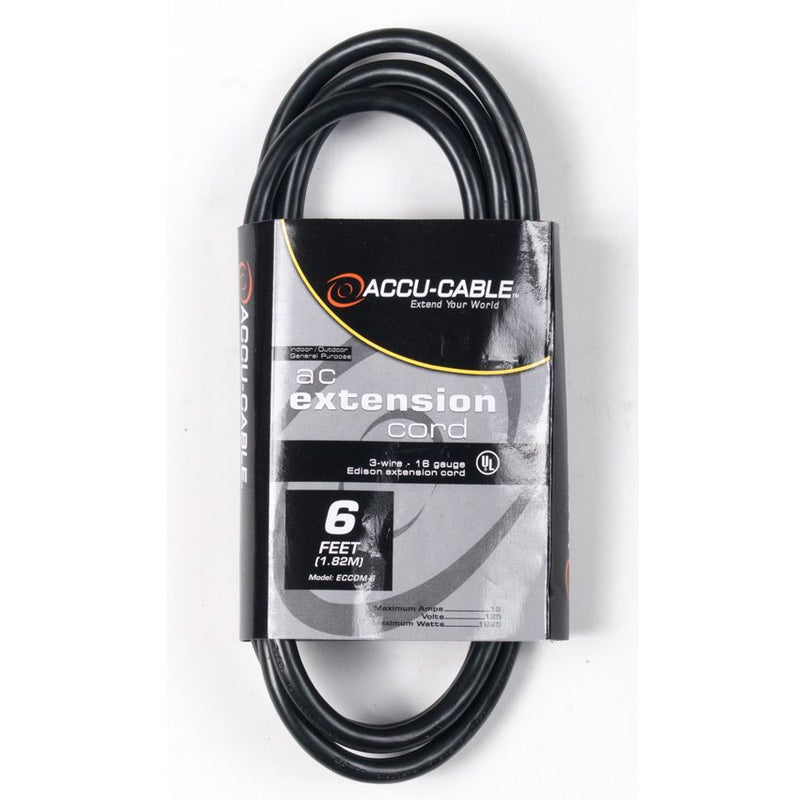 ACCU CABLE ECCOM-6 - 6-foot IEC male to IEC female black AC extension Cord