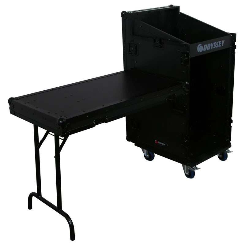 Odyssey FZ1116WDLXBL Case Rackmount - Odyssey FZ1116WDLXBL - Black 11U Top Slanted 16U Vertical Pro Combo Rack with Side Table and Casters.