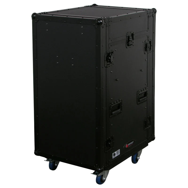 Odyssey FZ1116WDLXBL Case Rackmount - Odyssey FZ1116WDLXBL - Black 11U Top Slanted 16U Vertical Pro Combo Rack with Side Table and Casters.
