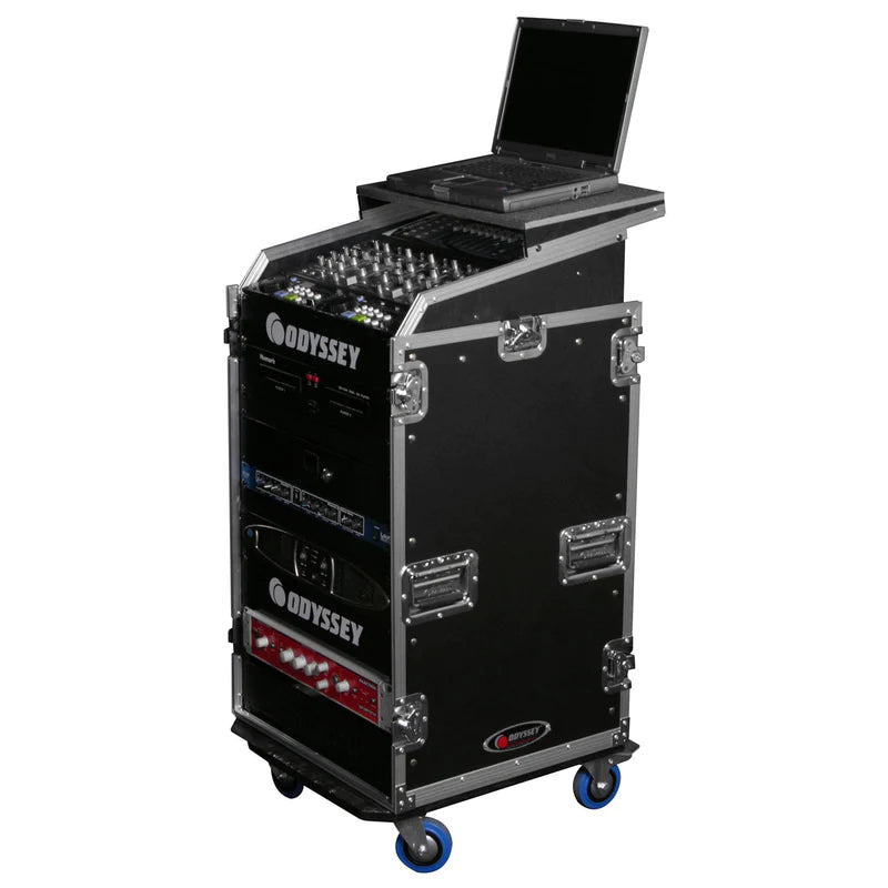 Odyssey FZGS1116W Case Rackmount - Odyssey FZGS1116W - 11U Top Slanted 16U Bottom Vertical Pro Combo Rack with Casters and Glide Platform