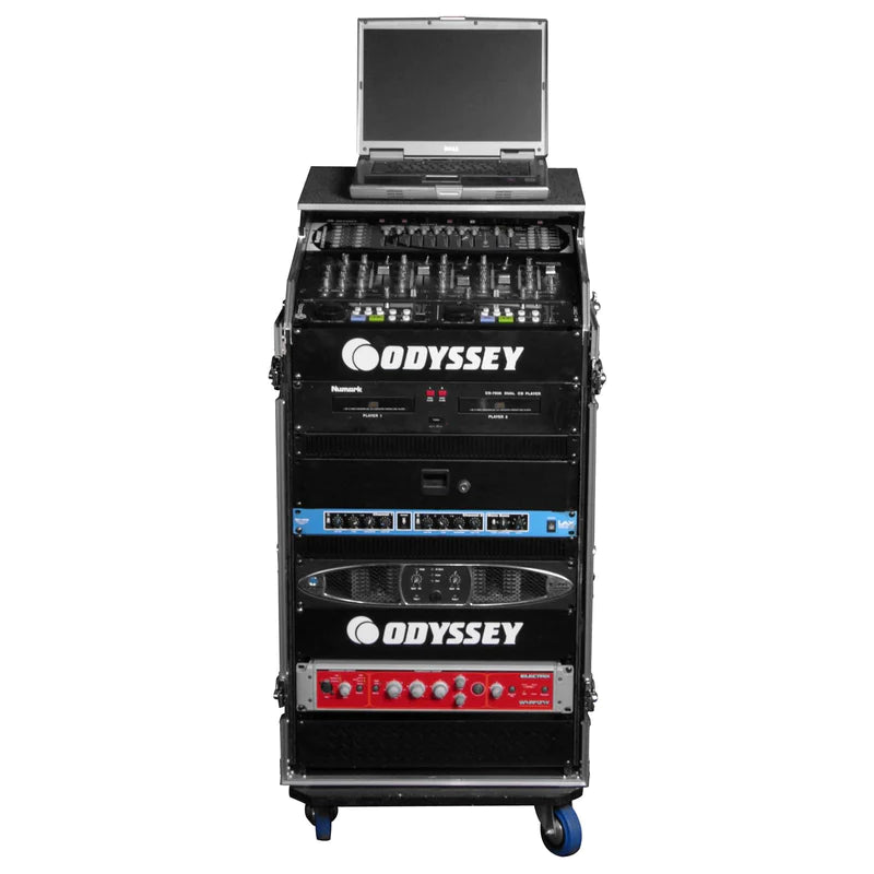 Odyssey FZGS1116W Case Rackmount - Odyssey FZGS1116W - 11U Top Slanted 16U Bottom Vertical Pro Combo Rack with Casters and Glide Platform