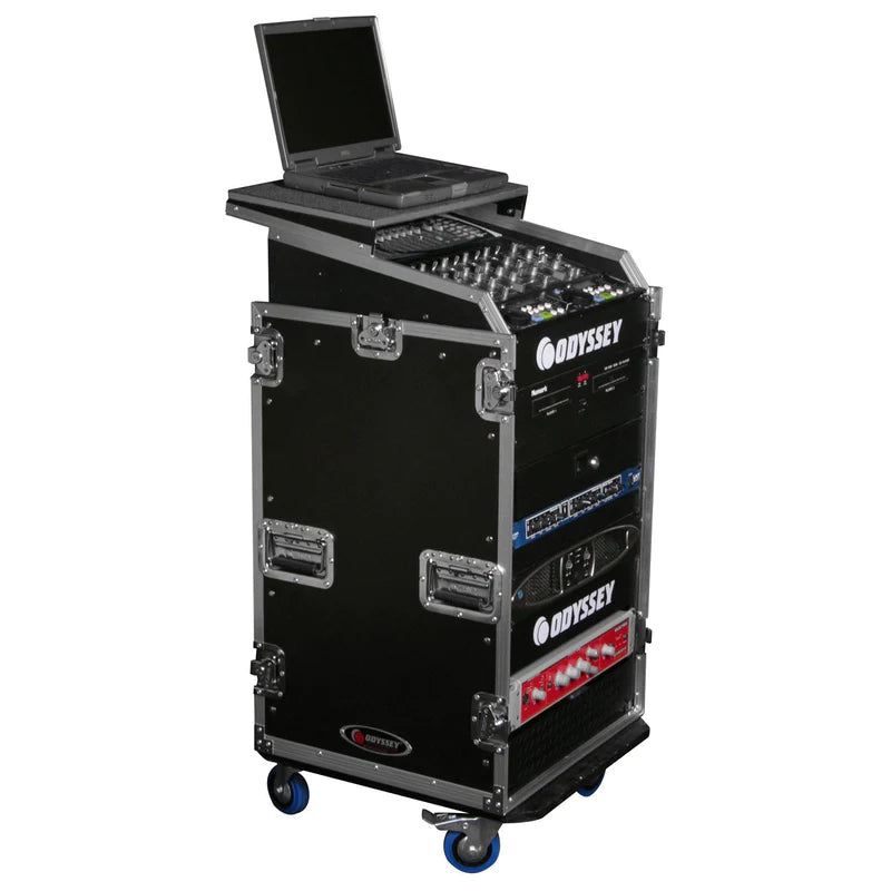 Odyssey FZGS1116W Case Rackmount - Odyssey FZGS1116W - 11U Top Slanted 16U Bottom Vertical Pro Combo Rack with Casters and Glide Platform