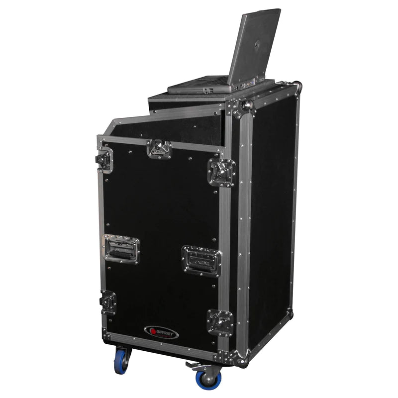 Odyssey FZGS1116W Case Rackmount - Odyssey FZGS1116W - 11U Top Slanted 16U Bottom Vertical Pro Combo Rack with Casters and Glide Platform