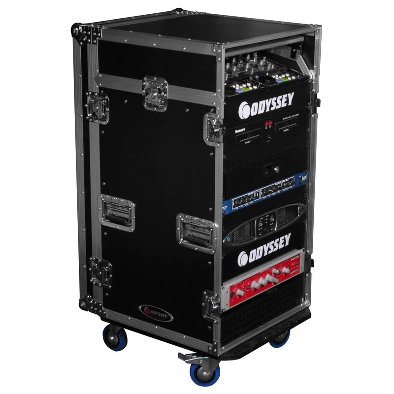 Odyssey FZGS1116W Case Rackmount - Odyssey FZGS1116W - 11U Top Slanted 16U Bottom Vertical Pro Combo Rack with Casters and Glide Platform