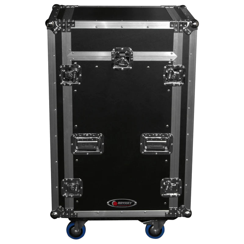 Odyssey FZGS1116W Case Rackmount - Odyssey FZGS1116W - 11U Top Slanted 16U Bottom Vertical Pro Combo Rack with Casters and Glide Platform